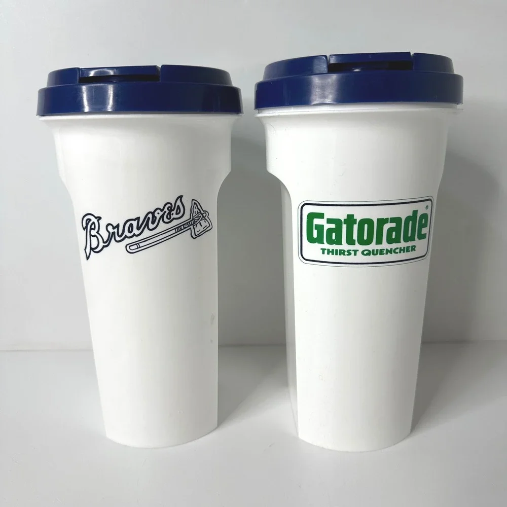 2 Vtg Atlanta Braves Gatorade Insulated Tumblers 48oz Stadium Giveaway 90s MLB
